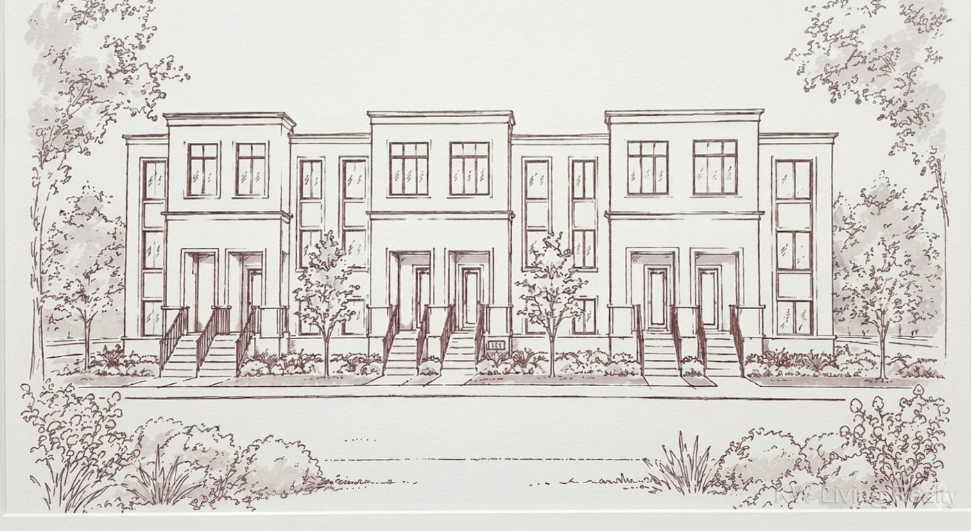 Architectural elevation sketch of the Avella townhomes streetscape