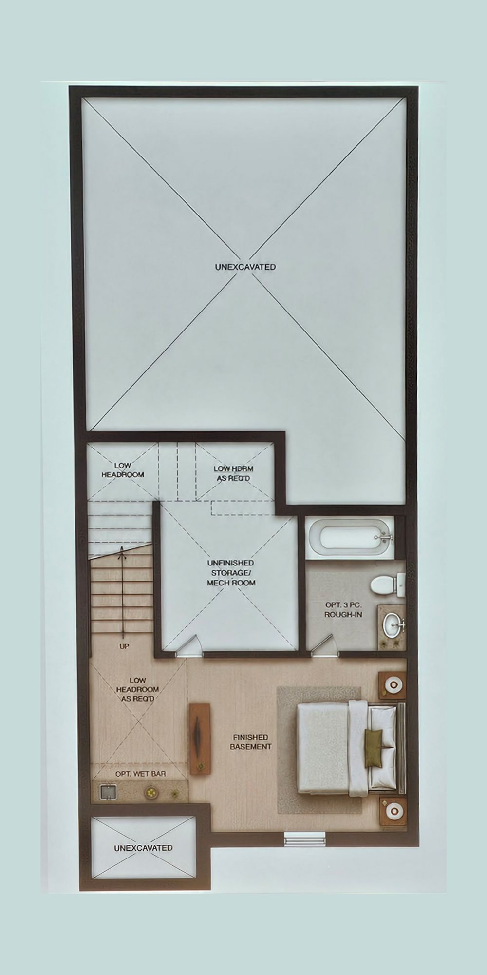 Finished basement plan with optional bedroom and wet bar